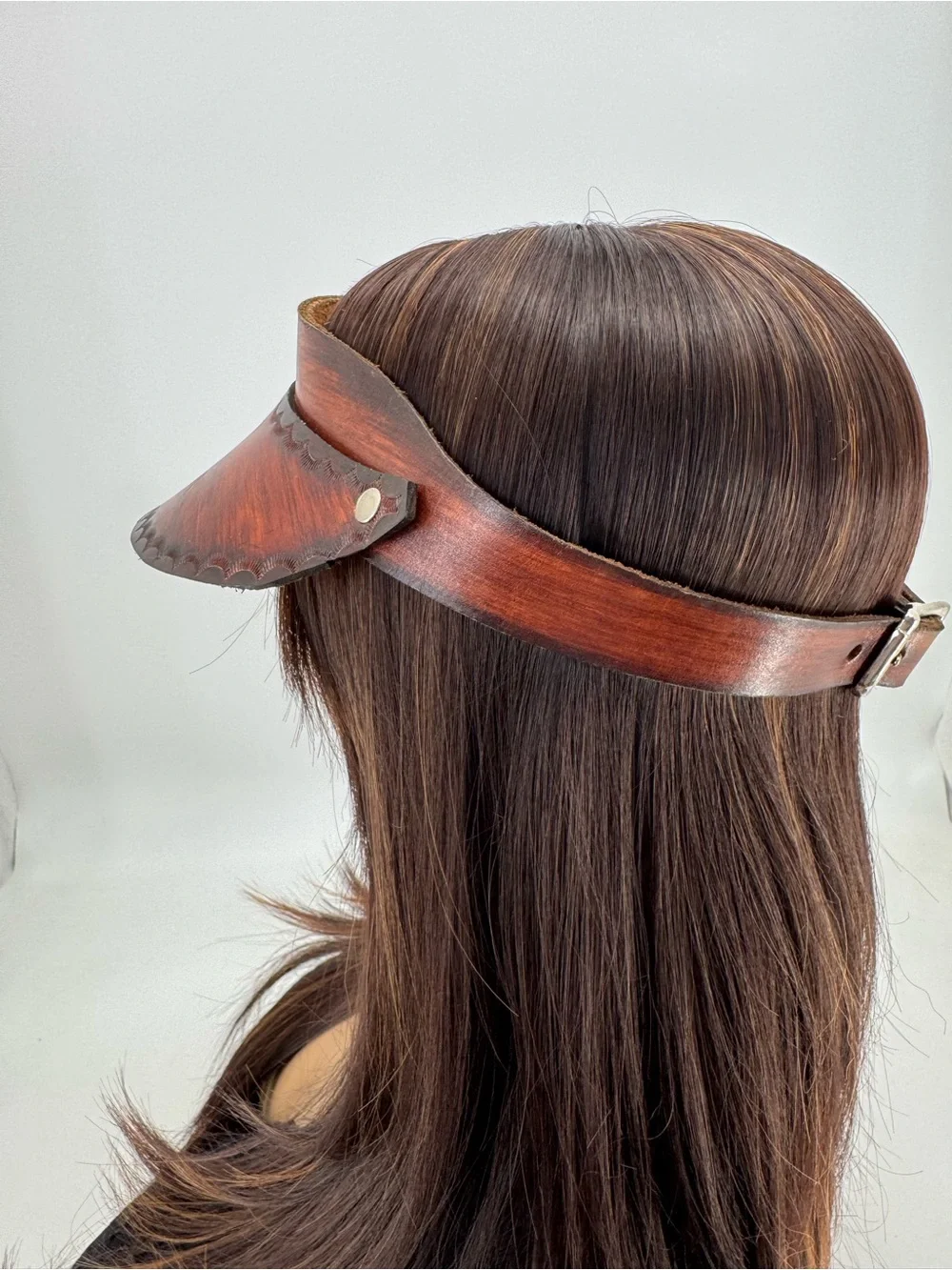 Vintage 70s Boho Hippie Groovy Western Tooled Leather Floral Sun Gambler Visor